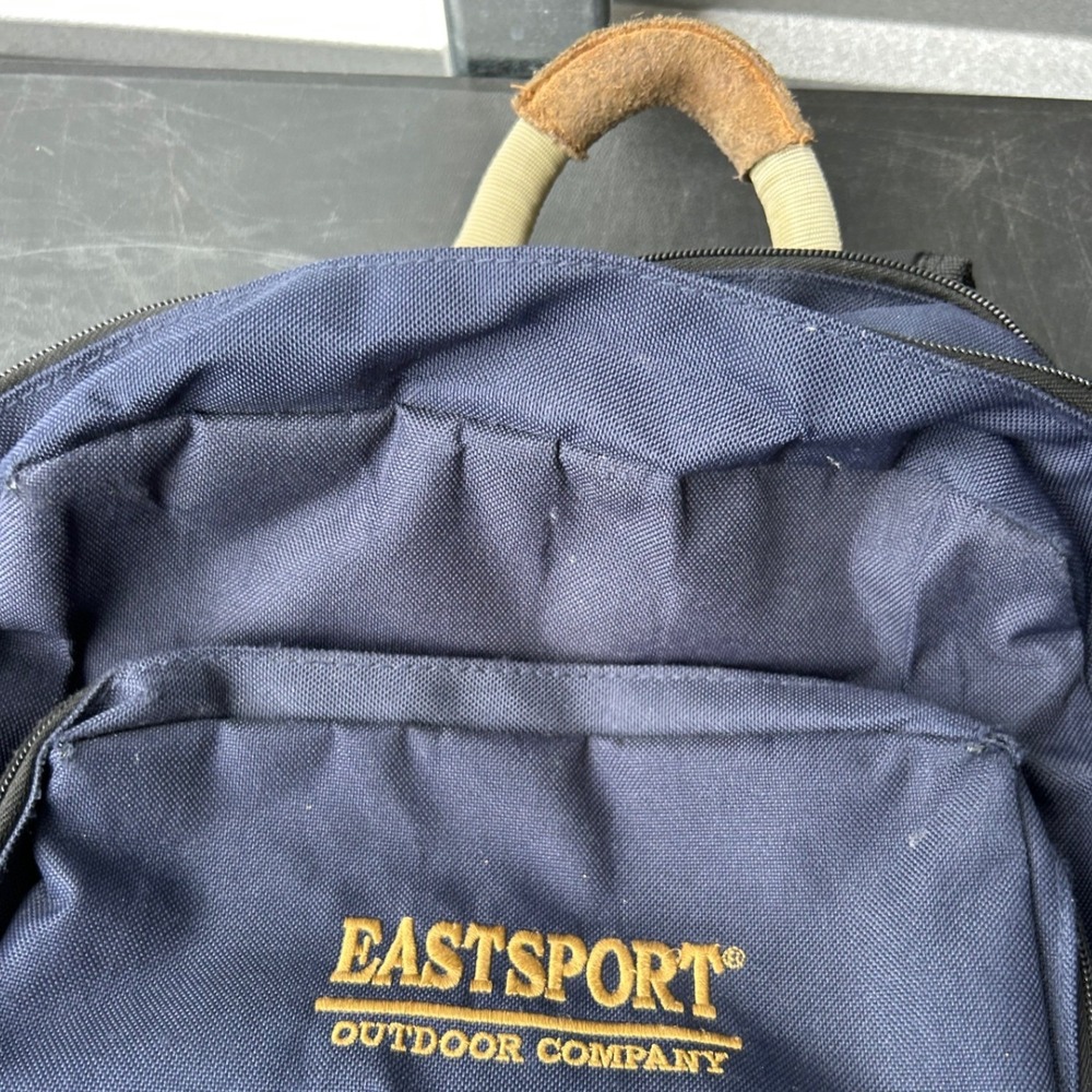 Eastsport Canvas Backpack Heritage Outdoor Rucksack Navy Blue Suede Trim School - Picture 3 of 15